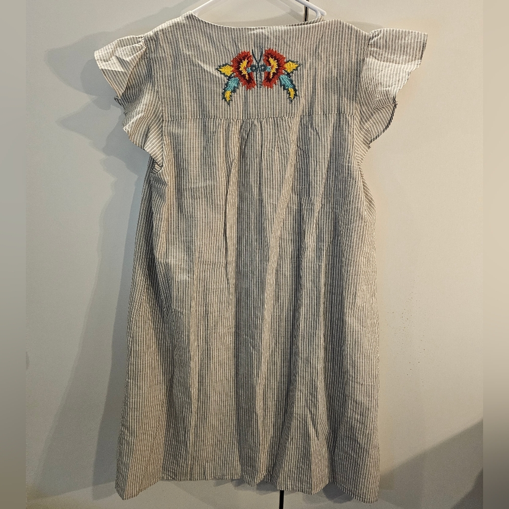 THML Striped Mini Dress with Multicolor Embroidered Yoke - Picture 4 of 6